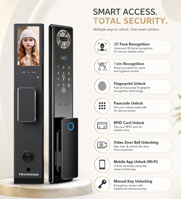 Technixia TAS04 PRO Smart WiFi Door Lock with 3D Face Recognition & Palm Recognition