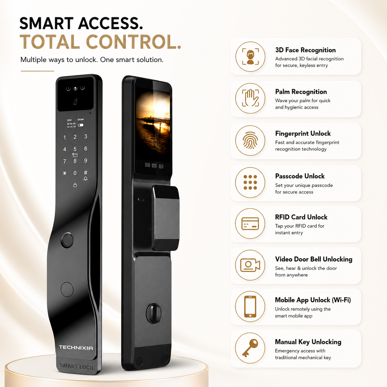 Technixia TAS06 PRO Smart WiFi Door Lock | Face, Palm & Fingerprint