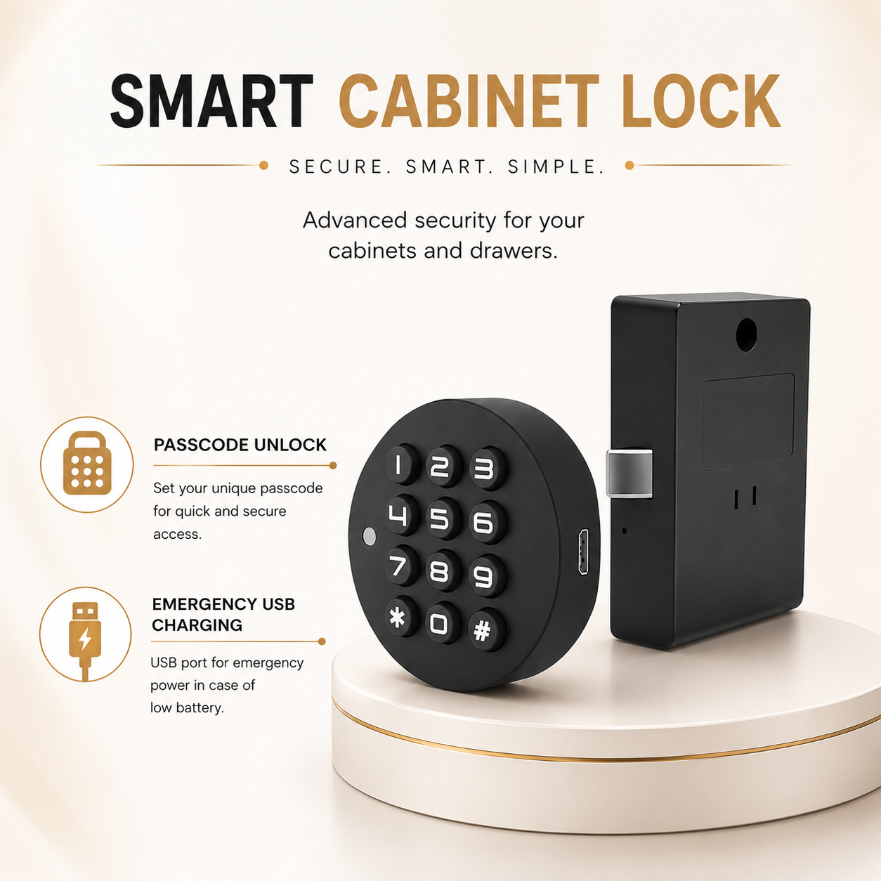 Technixia Smart Cabinet & Wardrobe Lock with Digital Keypad & Emergency USB Charging
