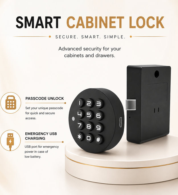 Technixia Smart Cabinet & Wardrobe Lock with Digital Keypad & Emergency USB Charging