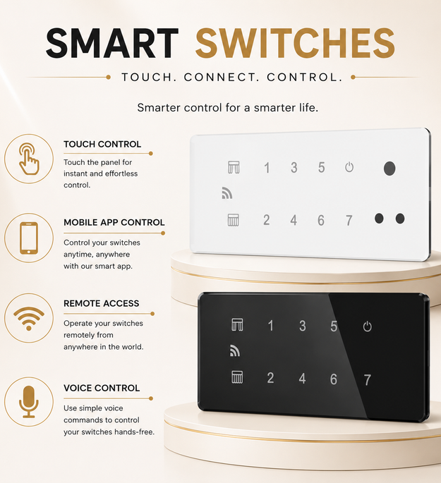 Technixia Aura Series Smart WiFi Touch Switch with Mobile App & Voice Control