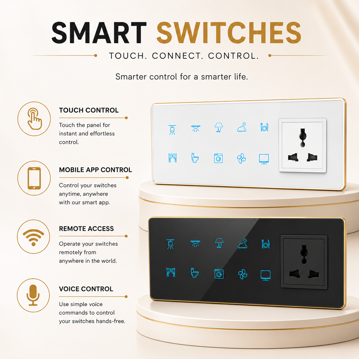 Technixia Lustre Series Smart WiFi Glass Touch Switch with Mobile App & Voice Control